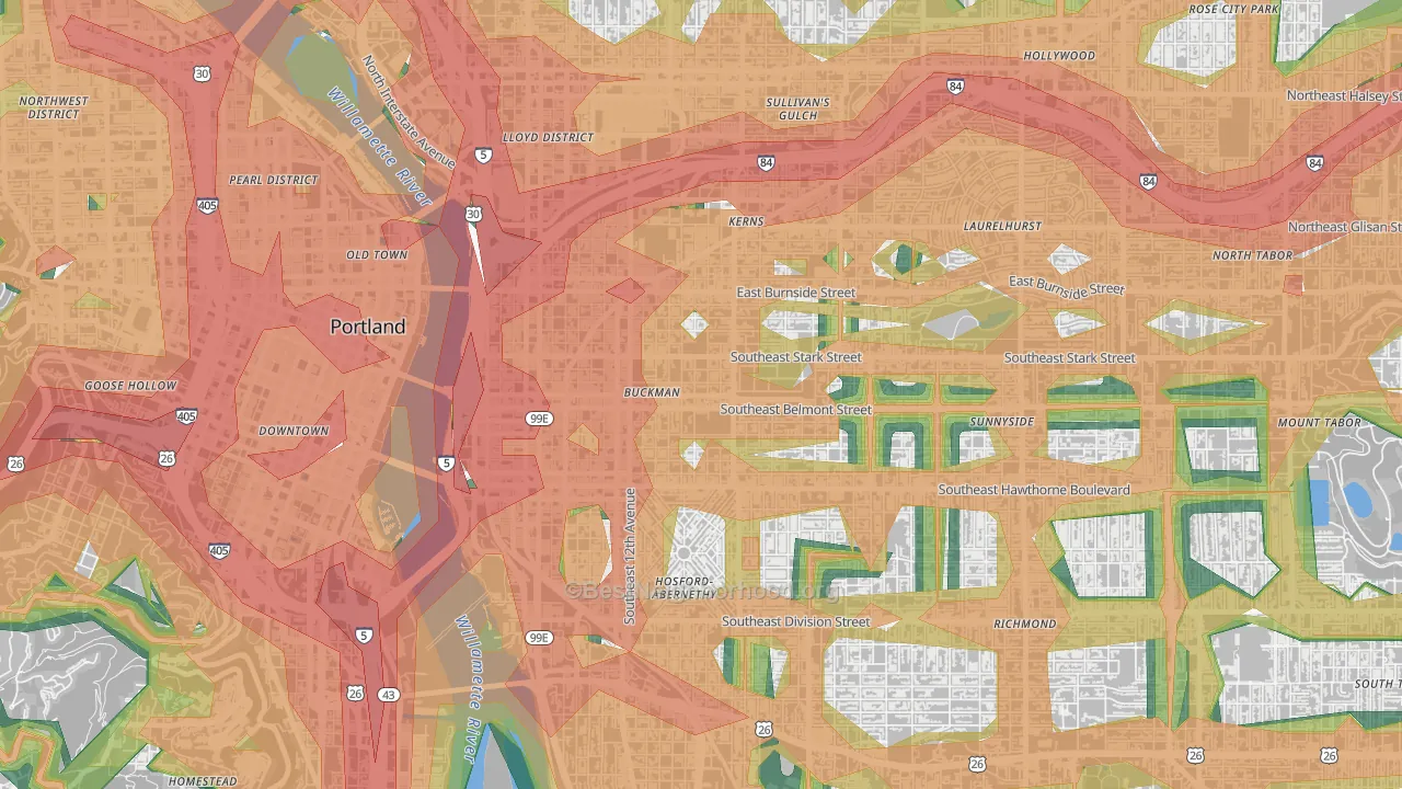 Buckman, Portland, OR Map of Noise Levels in Buckman