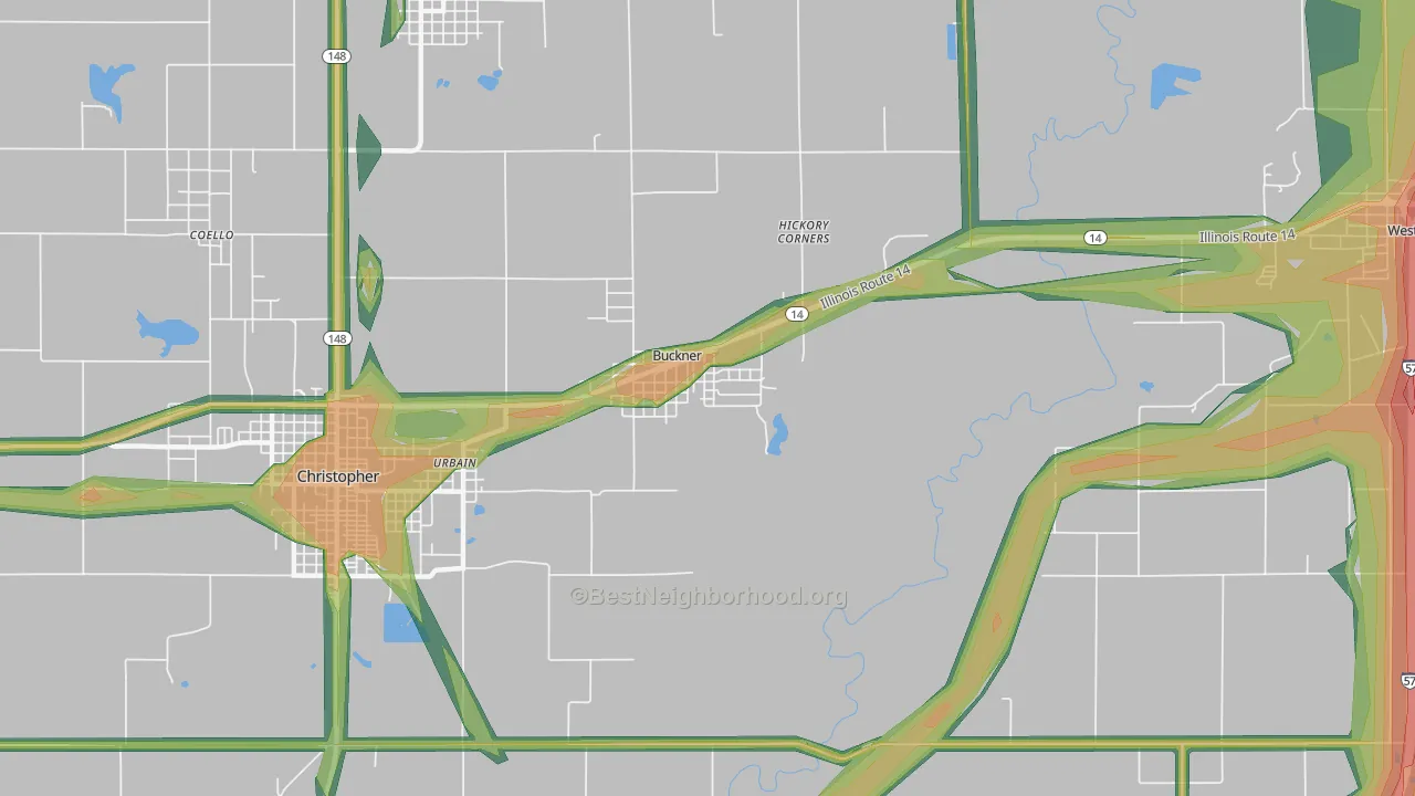 Buckner, IL Map of Noise Levels in Buckner