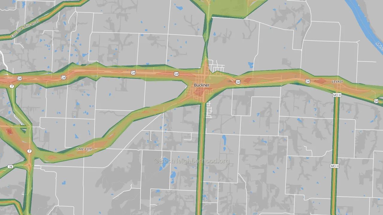 Buckner, MO Map of Noise Levels in Buckner