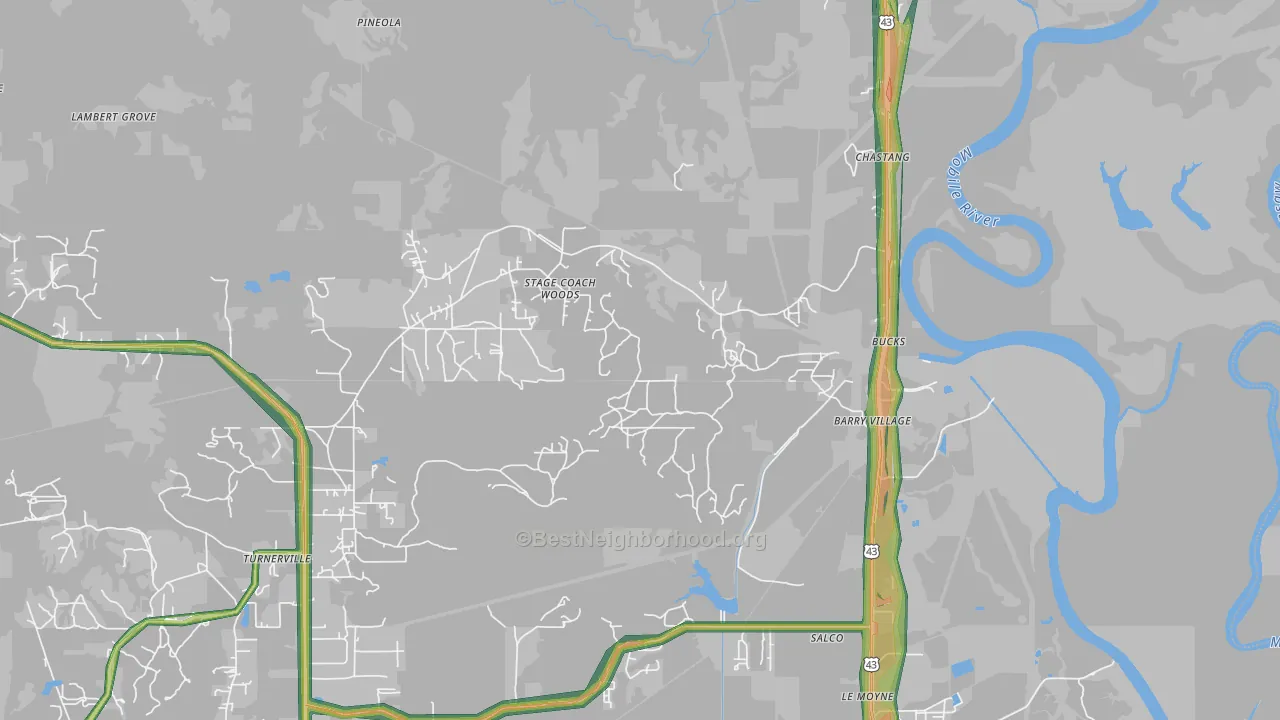 Bucks, AL Map of Noise Levels in Bucks