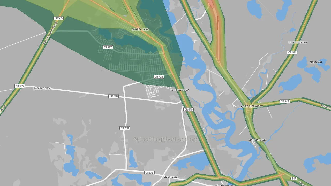 Buckshutem, NJ Map of Noise Levels in Buckshutem