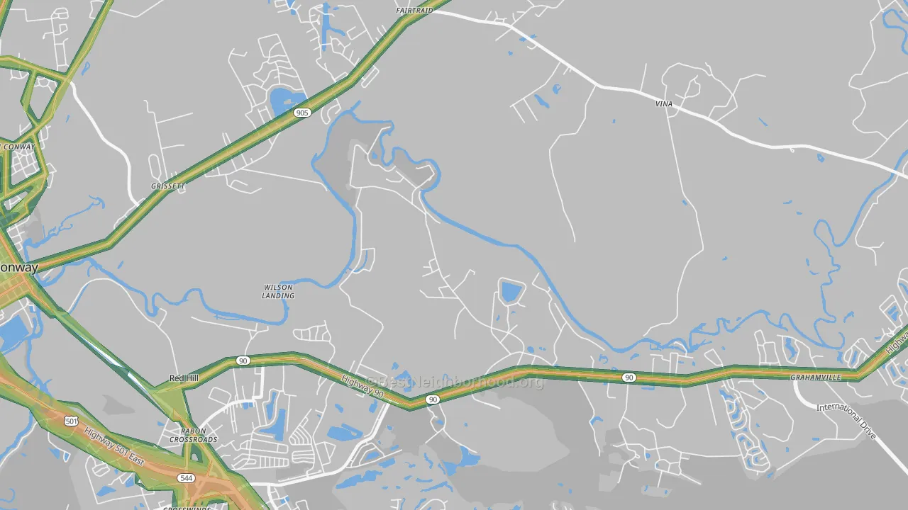 Bucksville, SC Map of Noise Levels in Bucksville