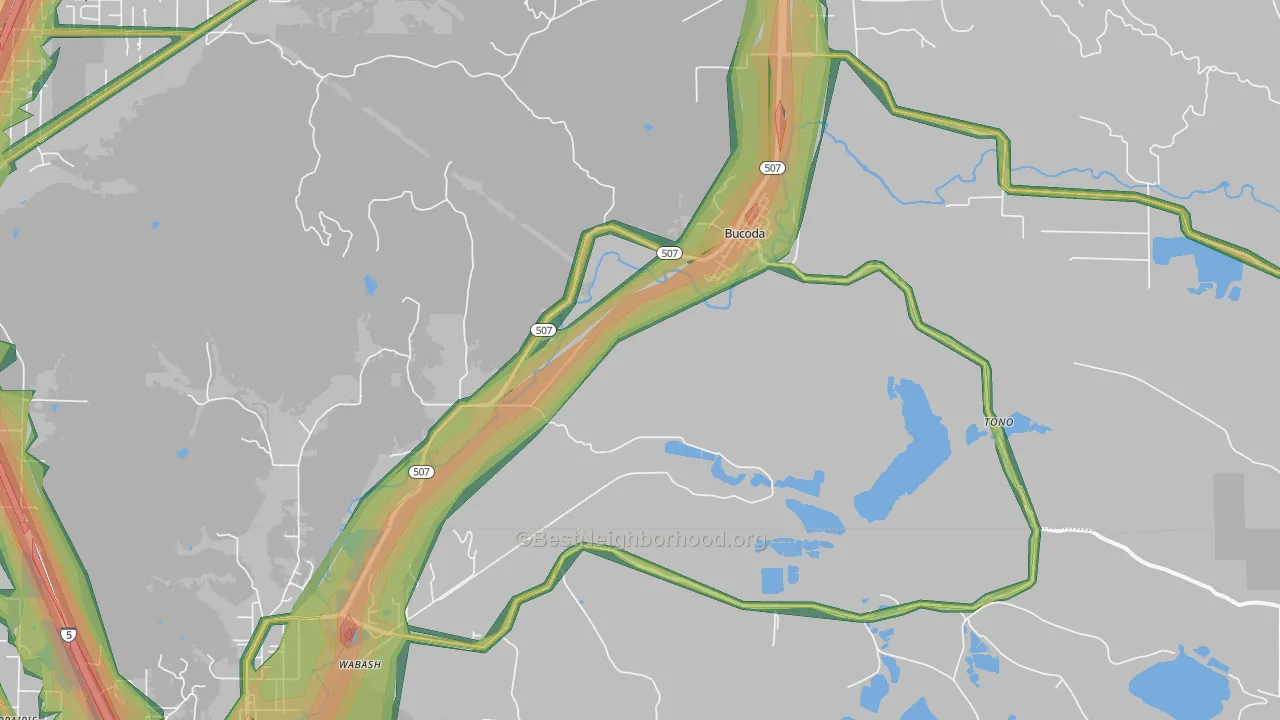 Bucoda, WA Map of Noise Levels in Bucoda