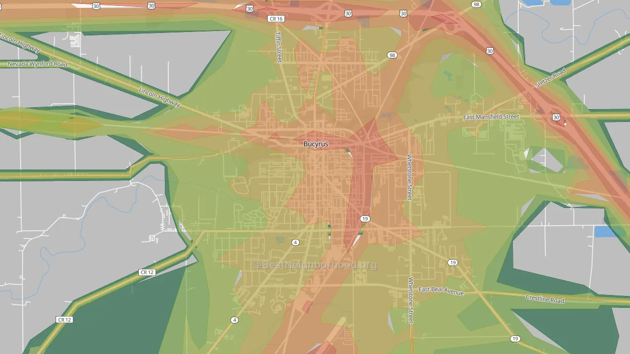 Bucyrus Commercial Historical District, Bucyrus, OH Map of Noise Levels in Bucyrus Commercial Historical District