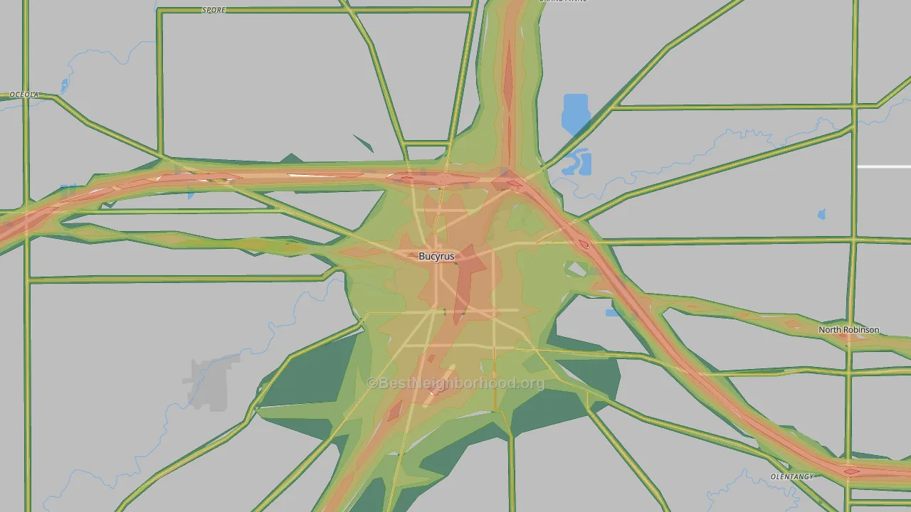 Bucyrus, OH Map of Noise Levels in Bucyrus