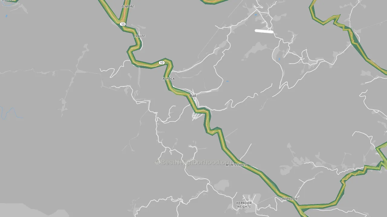 Bud, WV Map of Noise Levels in Bud