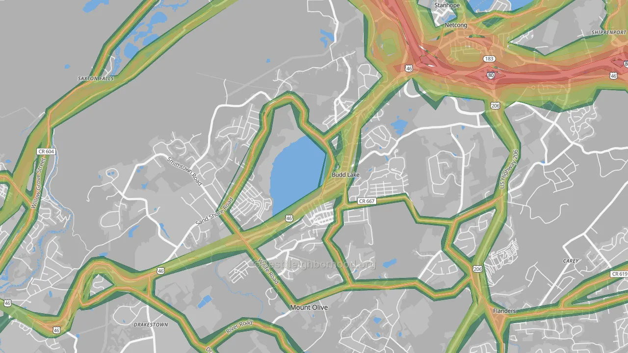 Budd Lake, NJ Map of Noise Levels in Budd Lake