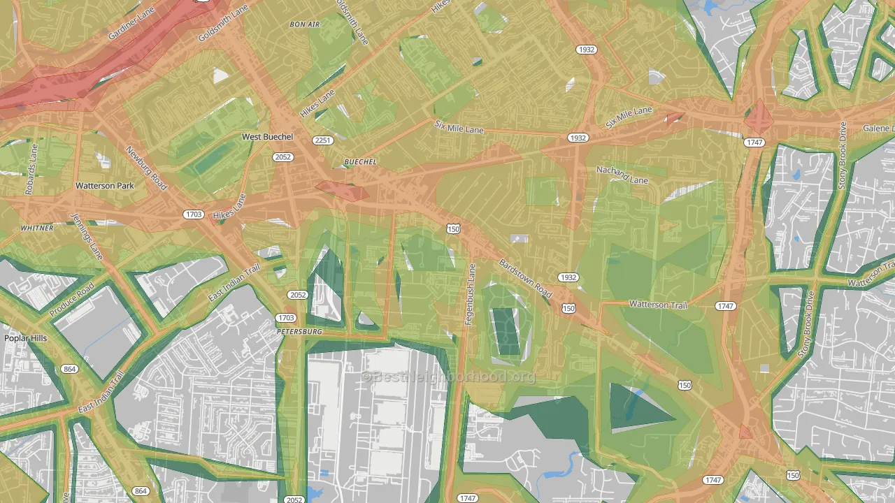 Buechel, Louisville, KY Map of Noise Levels in Buechel