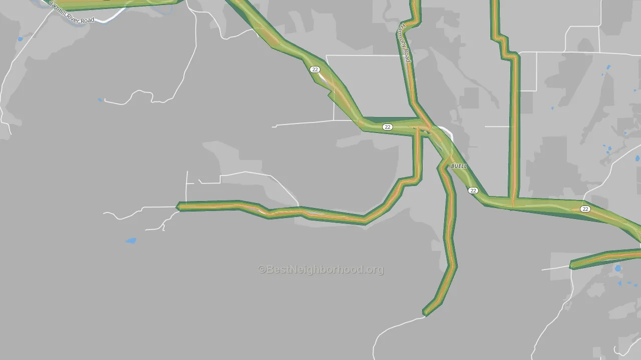 Buell, OR Map of Noise Levels in Buell