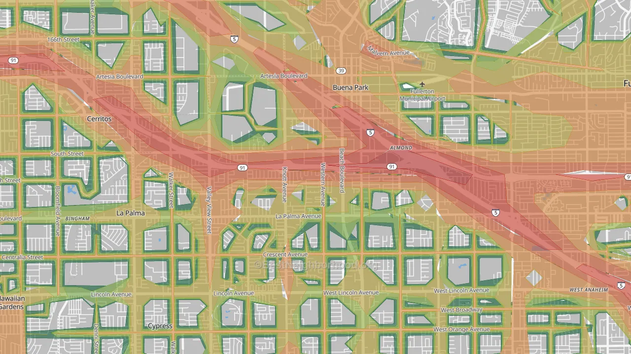 Buena Park, CA Map of Noise Levels in Buena Park