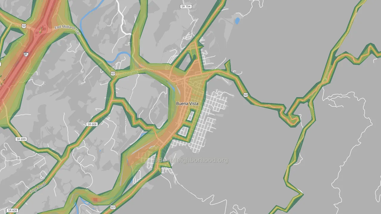 Buena Vista City, VA Map of Noise Levels in Buena Vista City