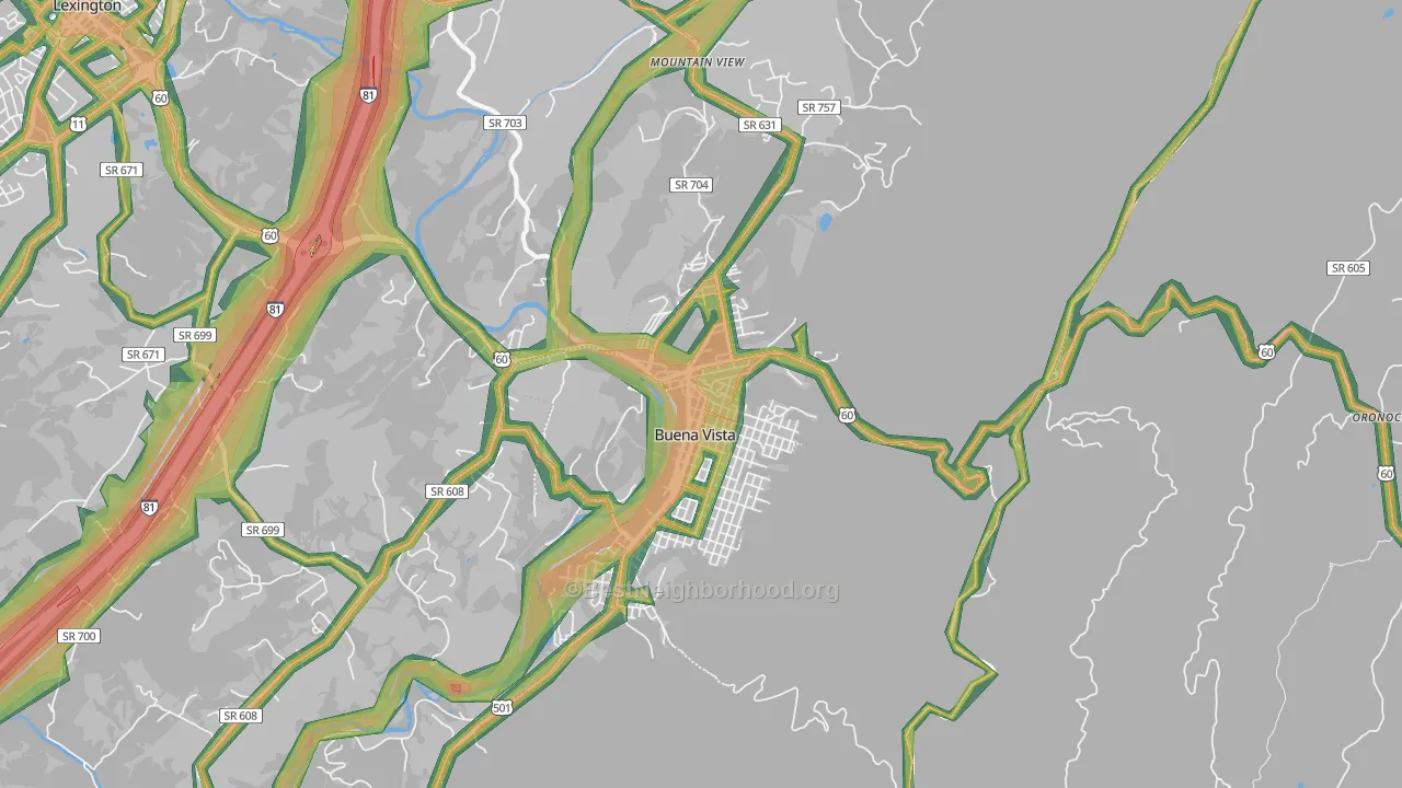 Buena Vista, VA Map of Noise Levels in Buena Vista