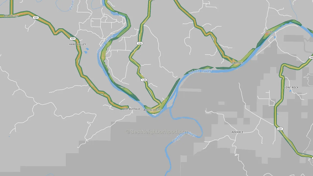 Buffalo City, AR Map of Noise Levels in Buffalo City
