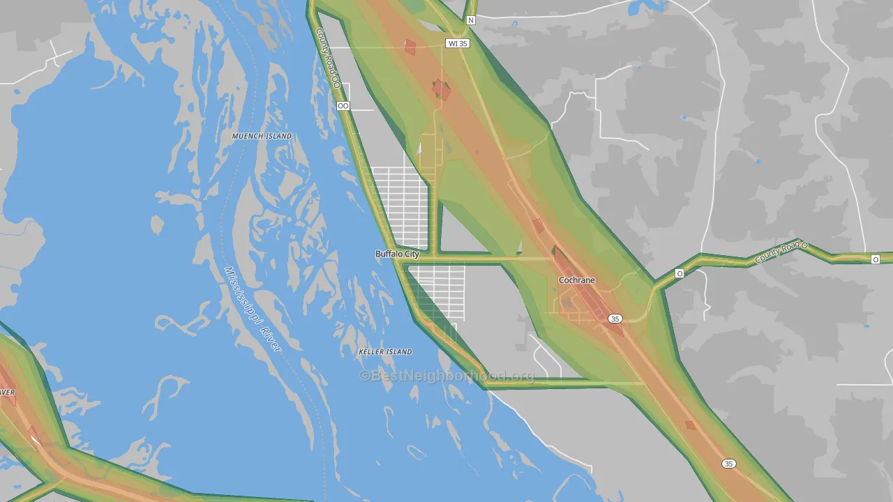 Buffalo City, WI Map of Noise Levels in Buffalo City