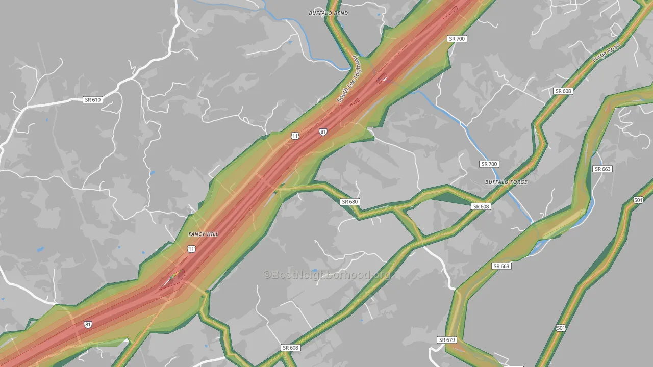 Buffalo Forge, VA Map of Noise Levels in Buffalo Forge