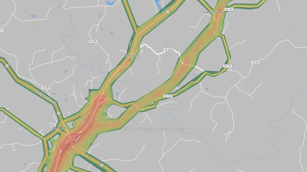 Buffalo Hill, VA Map of Noise Levels in Buffalo Hill