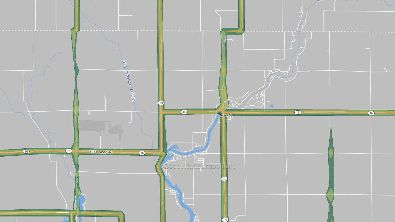 Buffalo, IN Map of Noise Levels in Buffalo