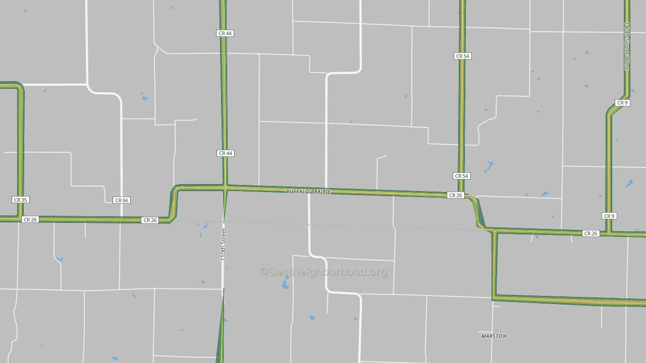 Buffalo Prairie, IL Map of Noise Levels in Buffalo Prairie