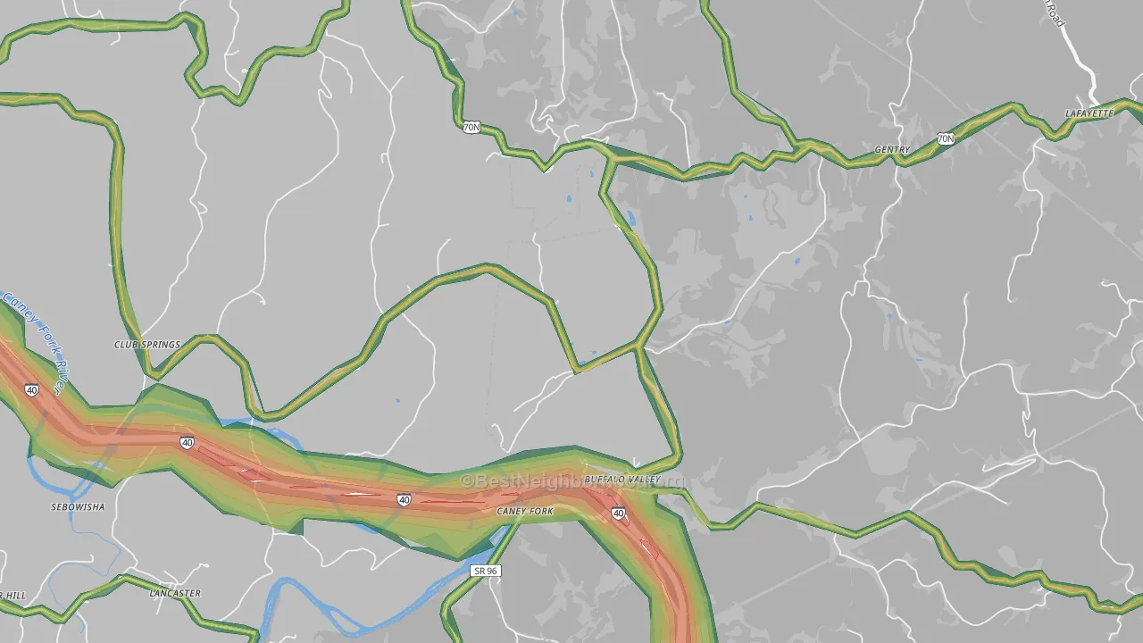 Buffalo Valley, TN Map of Noise Levels in Buffalo Valley