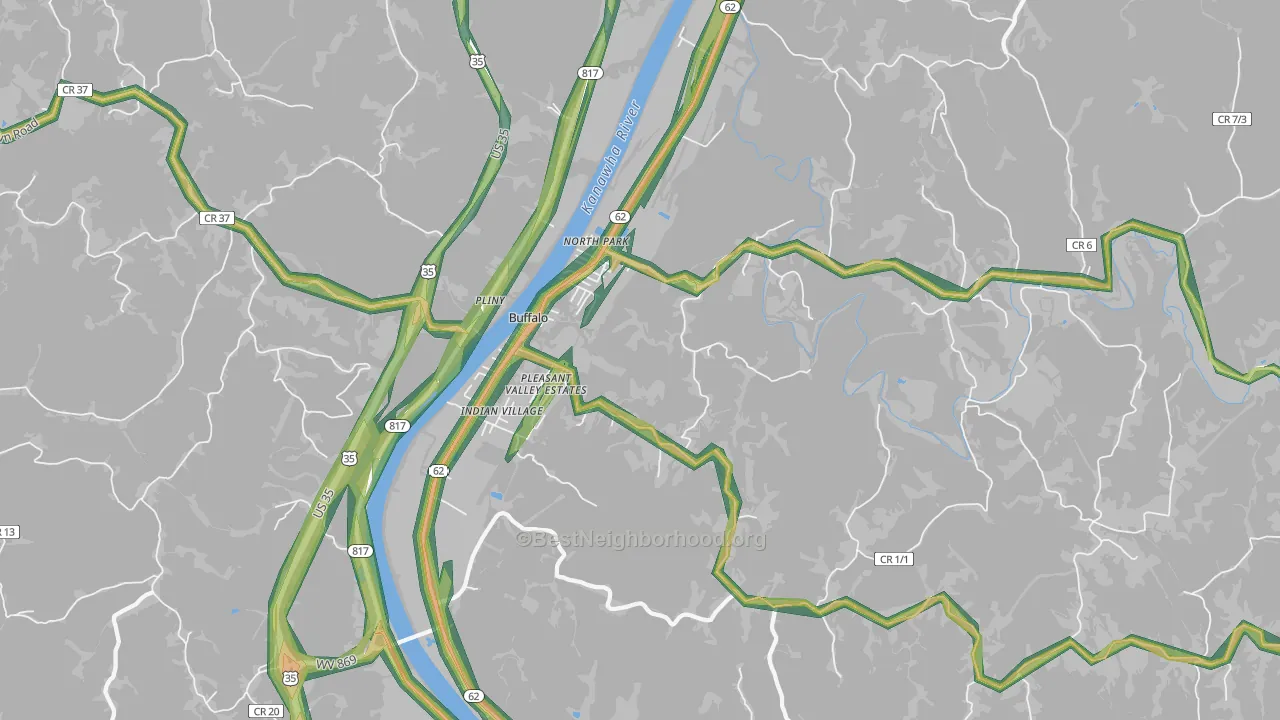Buffalo, WV Map of Noise Levels in Buffalo