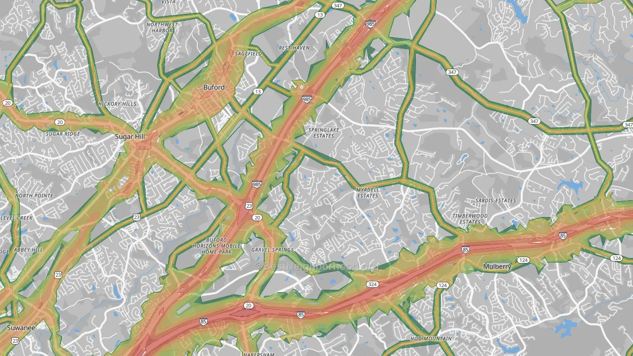 Buford, GA Map of Noise Levels in Buford