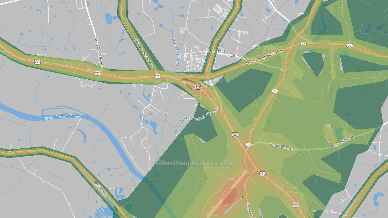 Buies Creek, NC Map of Noise Levels in Buies Creek