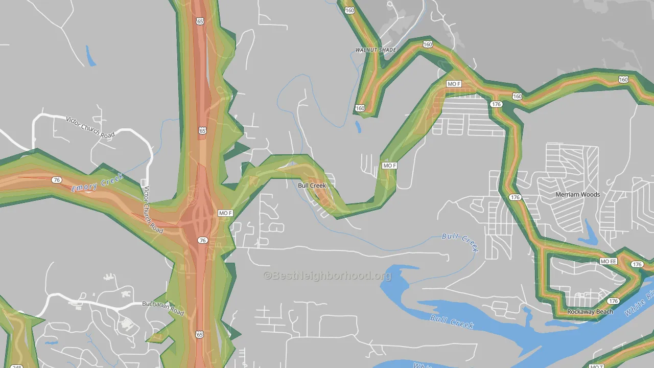 Bull Creek, MO Map of Noise Levels in Bull Creek