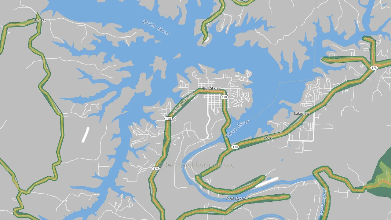 Bull Shoals, AR Map of Noise Levels in Bull Shoals