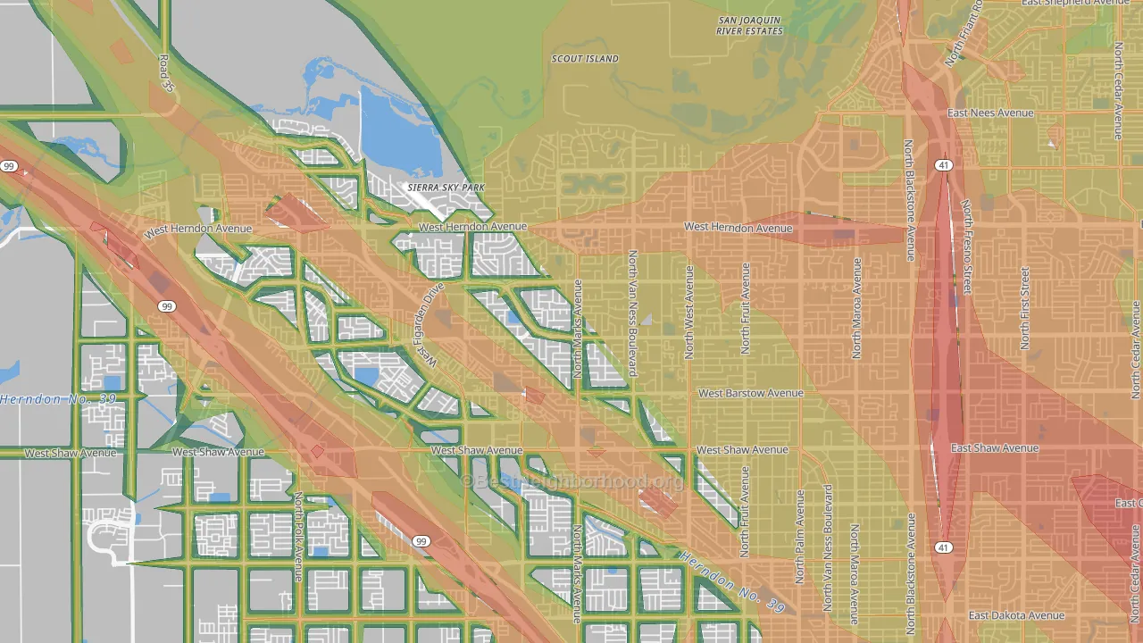 Bullard, Fresno, CA Map of Noise Levels in Bullard