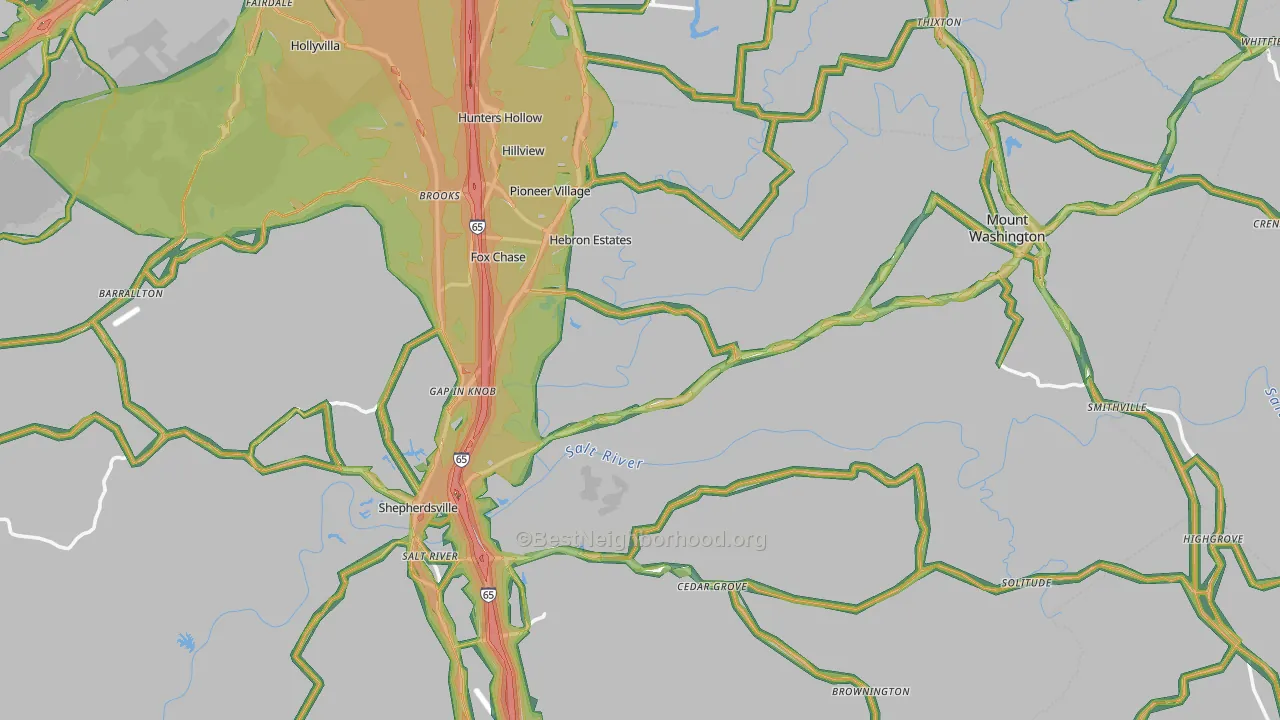 Bullitt County, KY Map of Noise Levels in Bullitt County