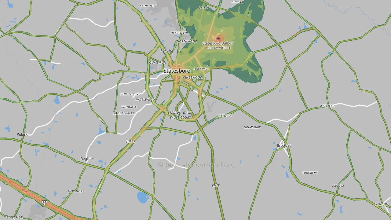 Bulloch County, GA Map of Noise Levels in Bulloch County