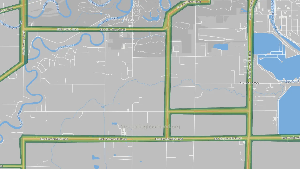 Bullock Creek, MI Map of Noise Levels in Bullock Creek