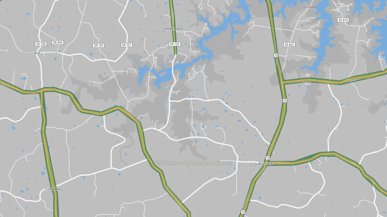 Bullock, NC Map of Noise Levels in Bullock