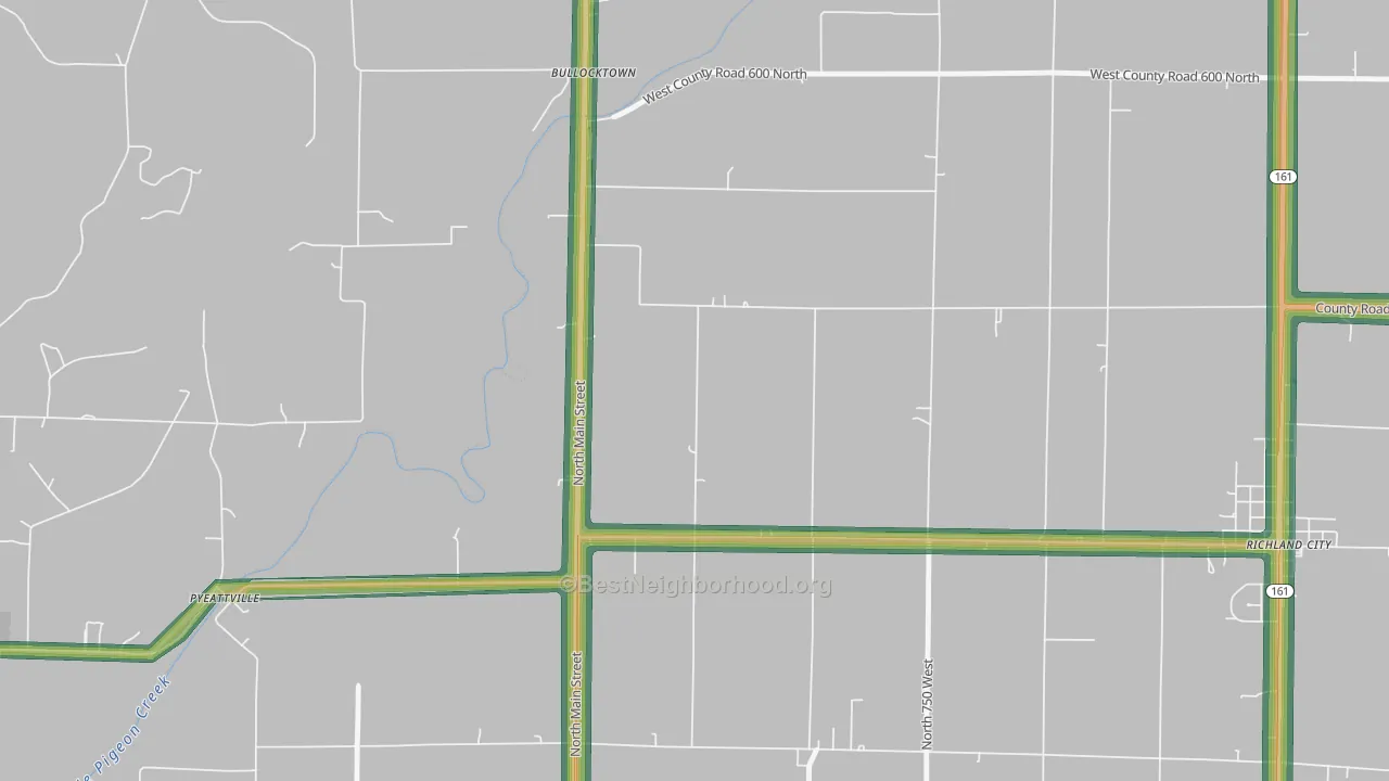 Bullocktown, IN Map of Noise Levels in Bullocktown