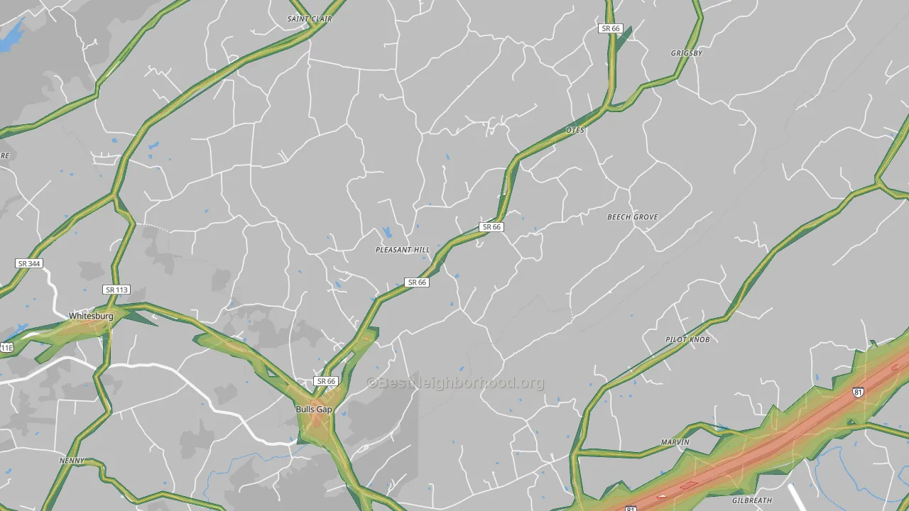 Bulls Gap, TN Map of Noise Levels in Bulls Gap
