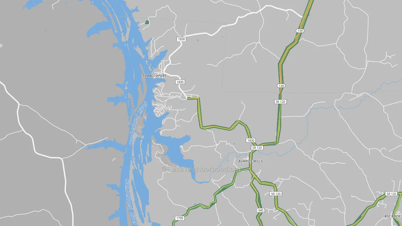 Bumpus Mills, TN Map of Noise Levels in Bumpus Mills