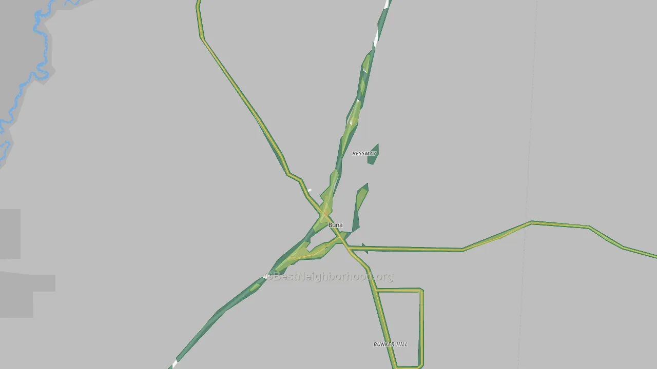 Buna, TX Map of Noise Levels in Buna
