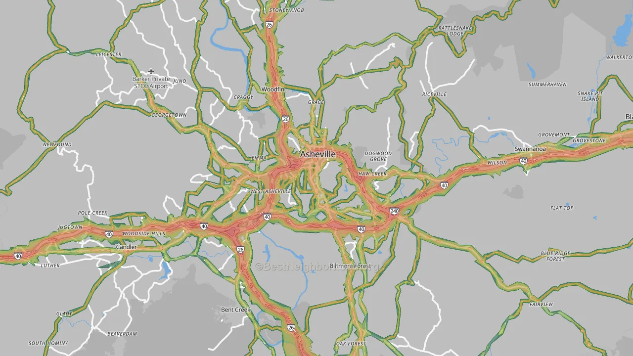 Buncombe County, NC Map of Noise Levels in Buncombe County