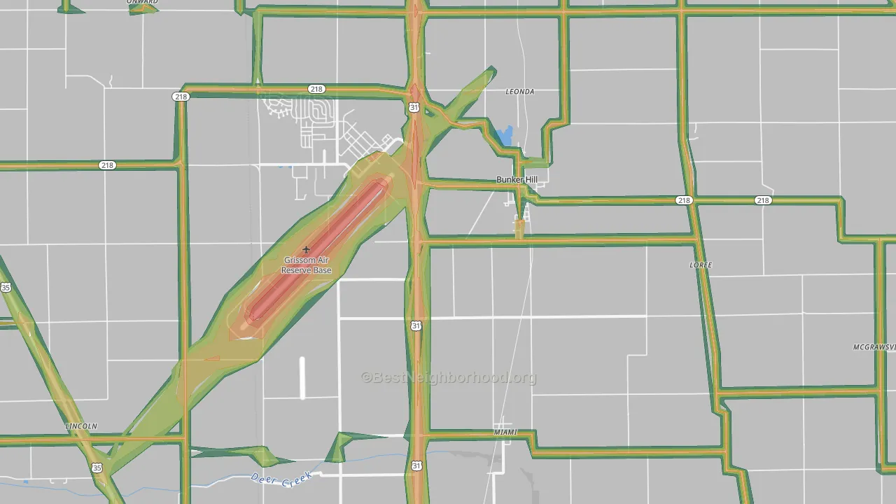 Bunker Hill, IN Map of Noise Levels in Bunker Hill