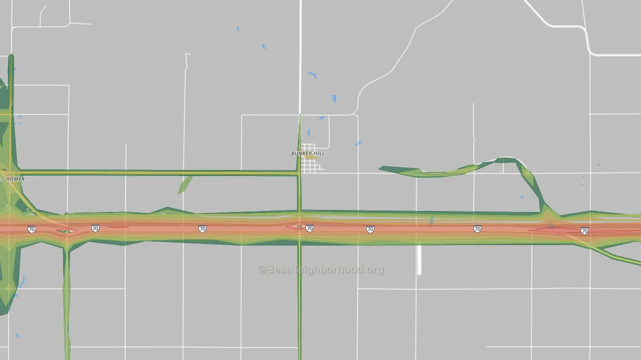 Bunker Hill, KS Map of Noise Levels in Bunker Hill