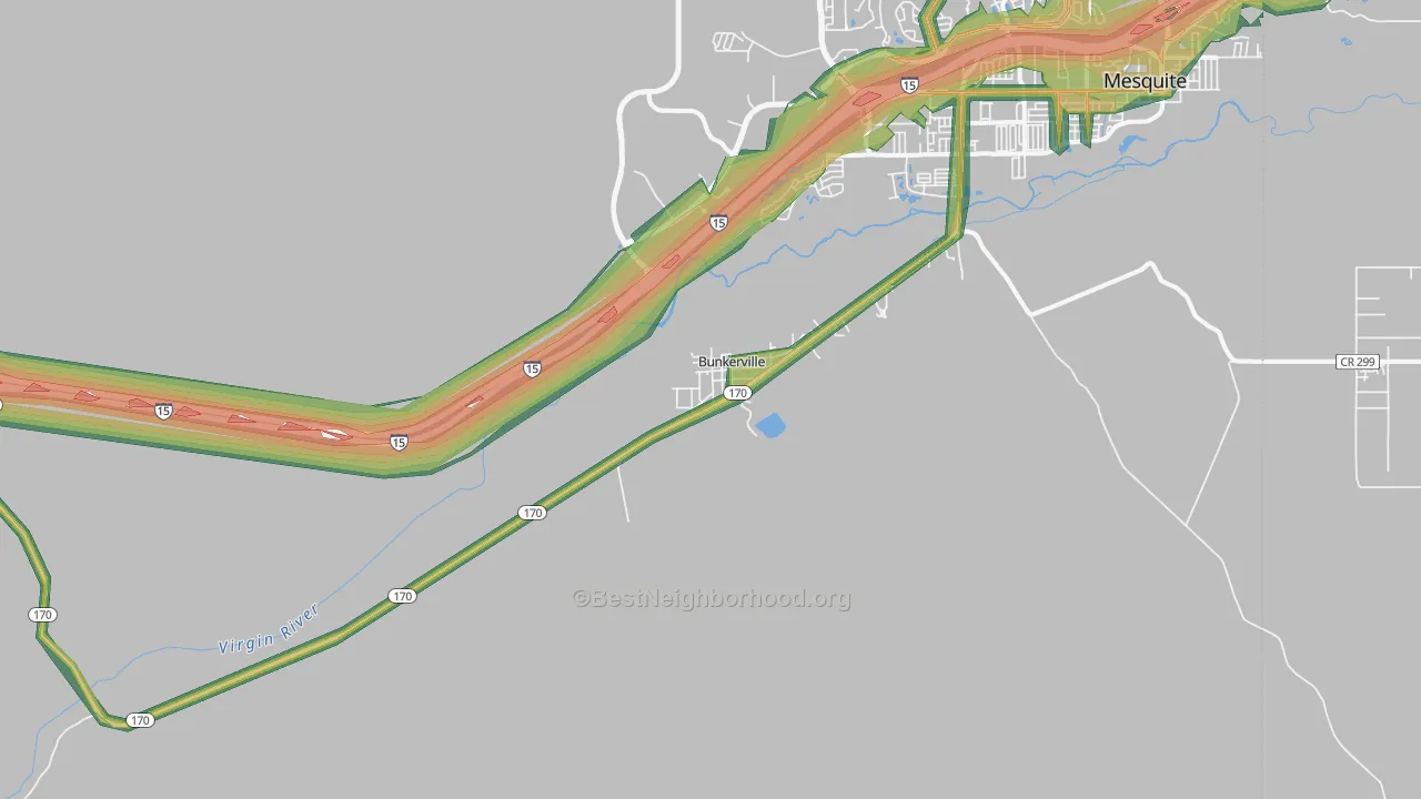 Bunkerville, NV Map of Noise Levels in Bunkerville