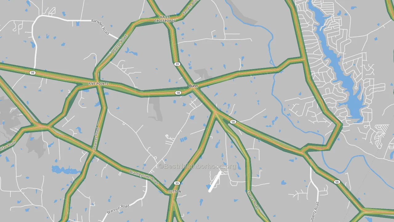 Bunn, NC Map of Noise Levels in Bunn
