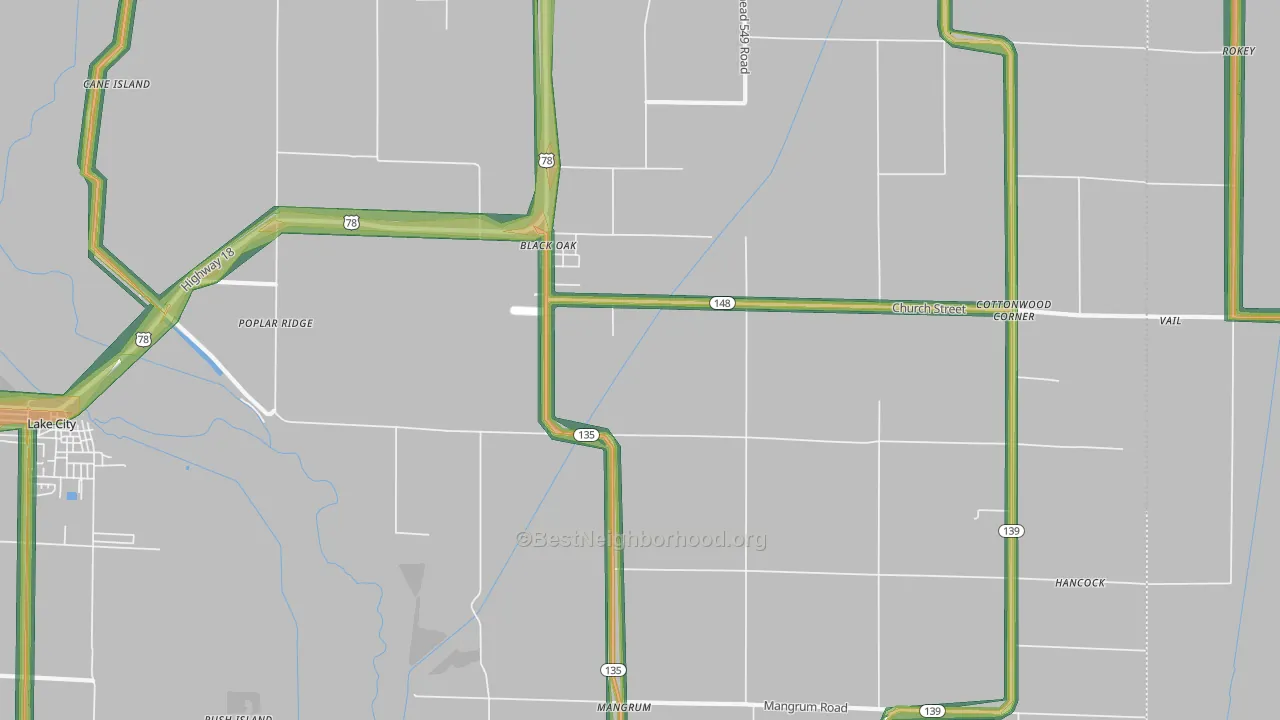 Bunney, AR Map of Noise Levels in Bunney
