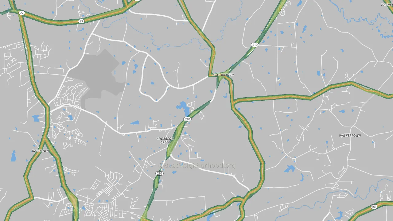 Bunnlevel, NC Map of Noise Levels in Bunnlevel