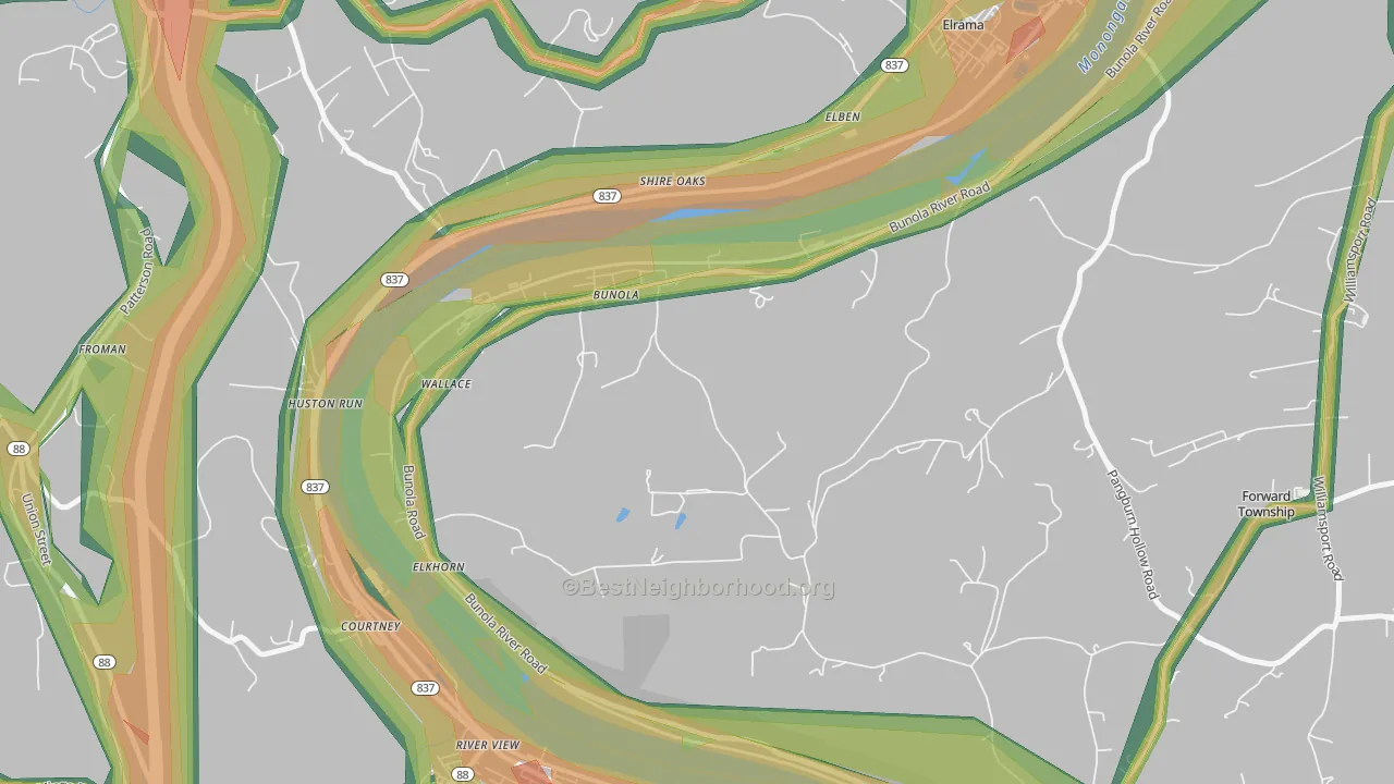 Bunola, PA Map of Noise Levels in Bunola