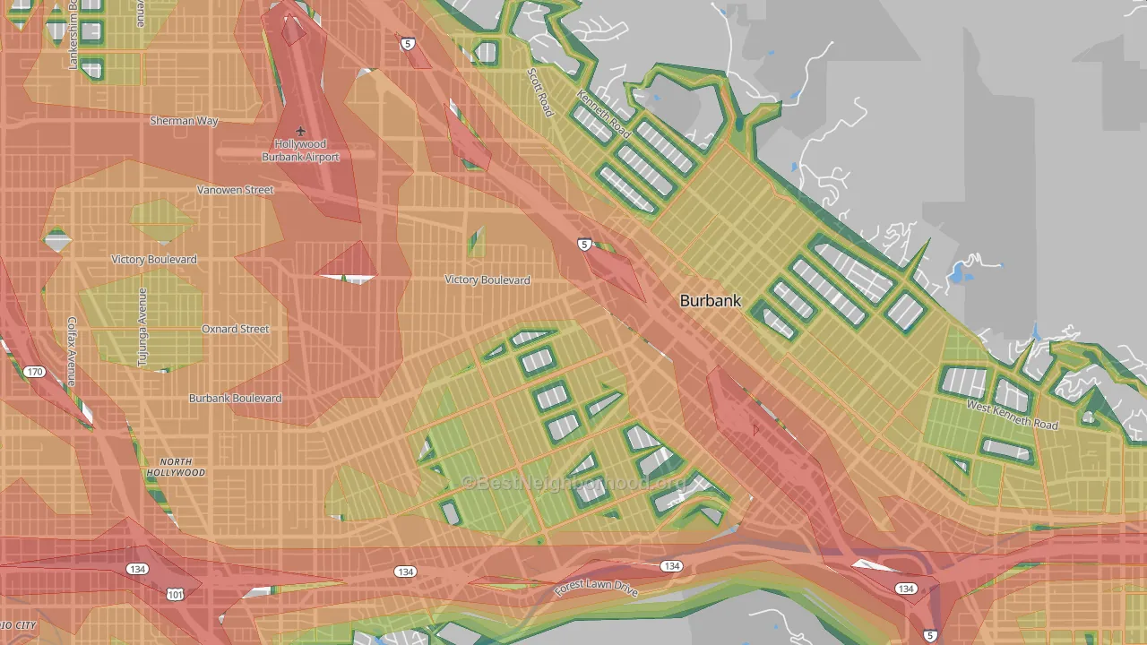 Burbank, CA Map of Noise Levels in Burbank