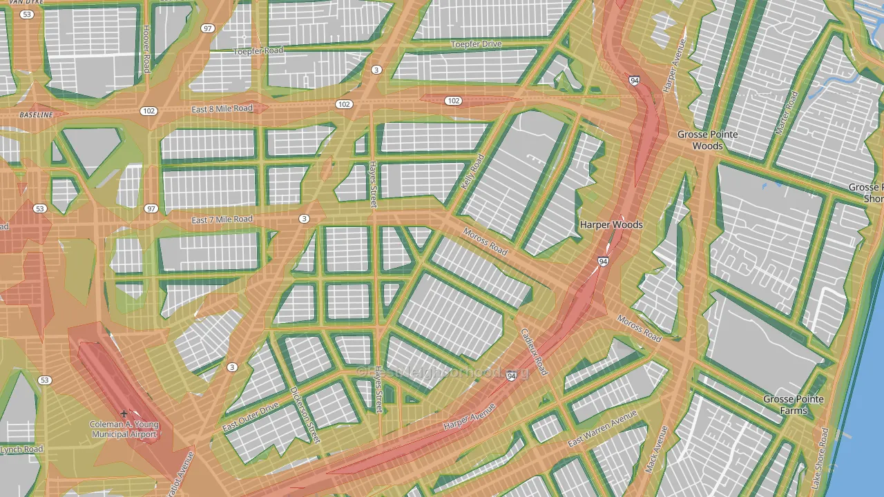 Burbank, Detroit, MI Map of Noise Levels in Burbank
