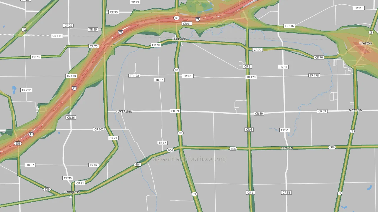 Burbank, OH Map of Noise Levels in Burbank