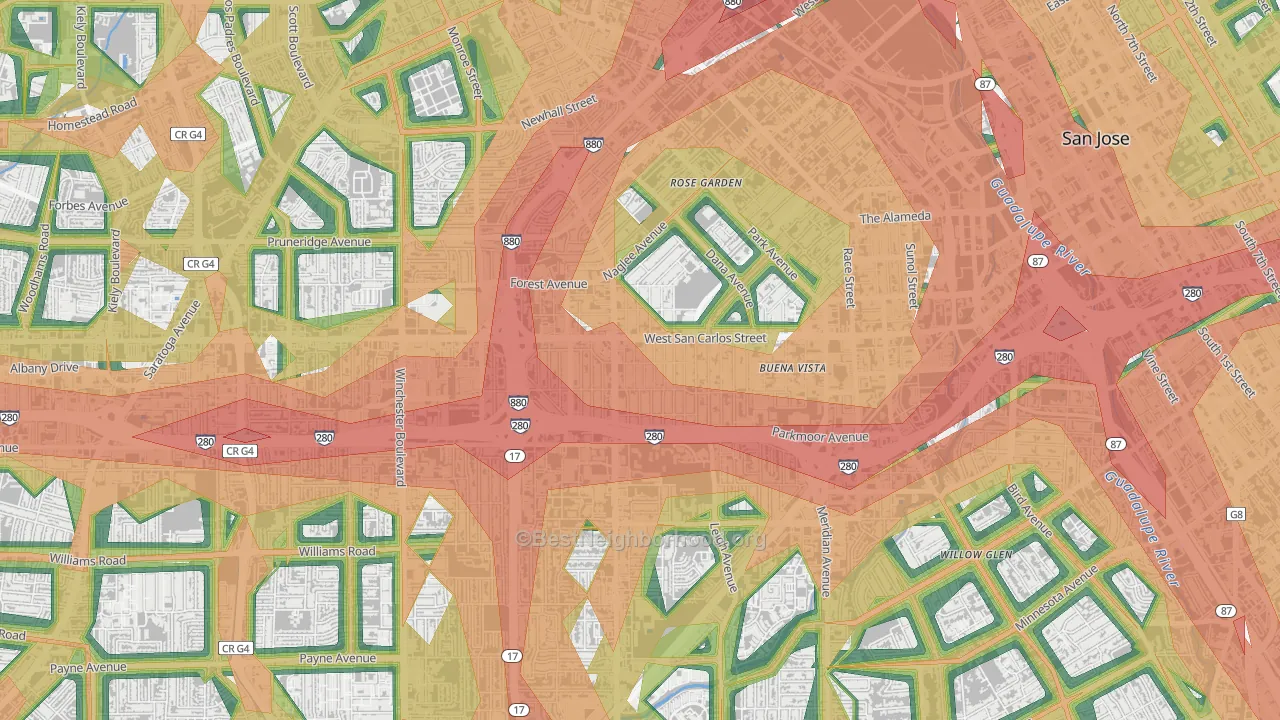 Burbank, San Jose, CA Map of Noise Levels in Burbank