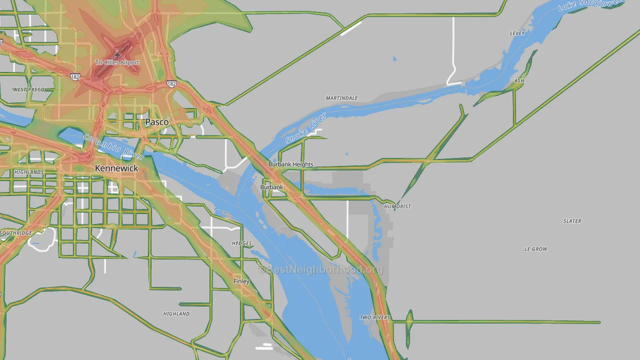 Burbank, WA Map of Noise Levels in Burbank